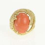 14K Yellow Gold 1950's Coral Rope Vintage Cocktail Statement Ring