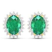 14 Kt Solid Yellow Gold Emerald & Diamond Earrings