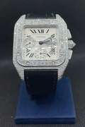 CARTIER SANNTOS 100 XL CHRONOGRAPH STAINLESS STEEL ICED OUT WATCH