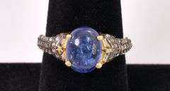 Captivating 2.60CTS Cabochon-Cut Star Tanzanite & 0.32CTW Diamond Ring in Gold Plated Sterling Silver