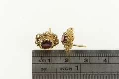 14K Yellow Gold Round Garnet Rope Swirl Filigree Stud Earrings