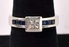 Stunning Diamond And Blue Sapphire Ring In 14K White Gold