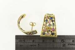 14K Yellow Gold Natural Sapphire Ruby Curved Statement Hoop Earrings