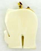 14K Carved Bone Elephant Pendant, Emeralds, Rubies, Sapphires