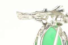 18K White Gold Perched Owl Green Chalcedony Syn. Ruby Pin/Brooch