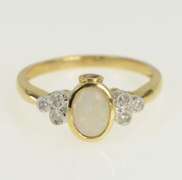 10K Yellow Gold Natural Opal Diamond Pink Sapphire Engagement Ring
