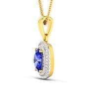 14 Kt Solid Yellow Gold Natural Violet Blue Tanzanite Diamond Pendant