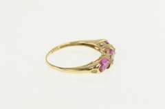 10K Yellow Gold Oval Pink Sapphire Diamond Accent Band Ring
