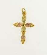 10K Yellow Gold Black Hills Leaf Cross Christian Faith Charm/Pendant