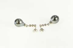 Sterling Silver Dark Grey Pearl CZ Dangle Classic Statement Earrings
