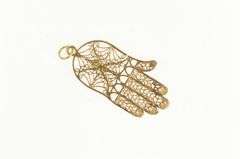 14K Yellow Gold Filigree Hamsa Turquoise Protect Symbol Charm/Pendant