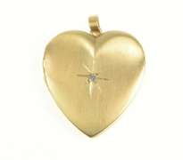 14K Yellow Gold Retro Diamond Inset Classic Heart Locket Pendant