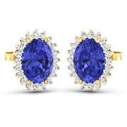Solid 14 Kt Yellow Gold 2.25 Ctw Tanzanite & Diamond Earrings