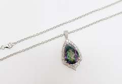 Inspiring 12.0 Carats Pear Shaped Mystic Topaz & CZ in Sterling Sliver Pendant Necklace