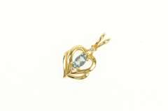 14K Yellow Gold Marquise Blue Topaz Diamond Accent Heart Pendant
