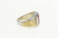 10K White Gold 1930's Two Tone Syn. Ruby Ornate Men's Ring