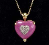 Pink Gem Heart Pendant Necklace In 14K Yellow Gold