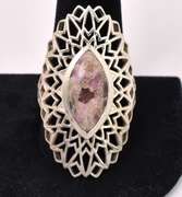 Pink Marble Stone Ring In Sterling Silver