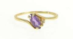 10K Yellow Gold Marquise Amethyst Diamond Accent Bypass Ring