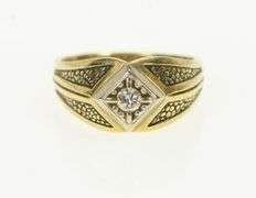 14K Yellow Gold 0.22 Ct Men's Diamond Vintage Wedding Ring