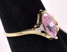 Unique Pink CZ Ring In Yellow Gold