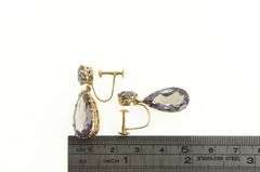 14K Yellow Gold Victorian Amethyst Tear Dangle Screw Back Earrings