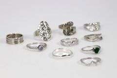 .925 Sterling Silver Curated Ring Lot of 10 Rings Various Sizes & Styles