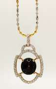 Enamoring Large 12.00CTS Cabochon-Cut Star Ruby 1.50CTW White Sapphire Pendant Necklace in Gold plated Sterling Sliver