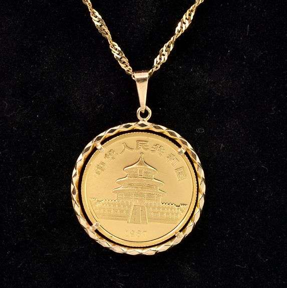 Stunning 1987 Pandan 1/4 oz Pure Gold 25 Cent Coin Pendant Necklace In 14K Yellow Gold