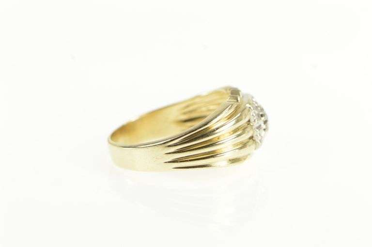 14K Yellow Gold Diamond Squared Men's Grooved Wedding Ring