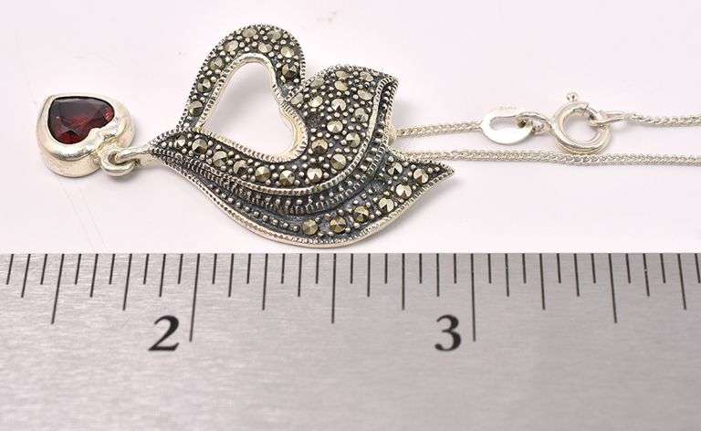 Marcasite Heart Pendant Necklace In Sterling Silver