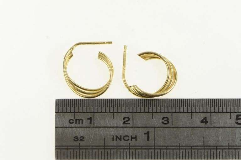 14K Yellow Gold Twist Design Semi Hoop Vintage Statement Earrings