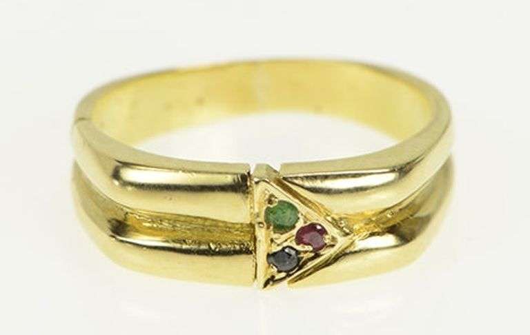 14K Yellow Gold Emerald Ruby Sapphire Retro Cluster Vintage Ring