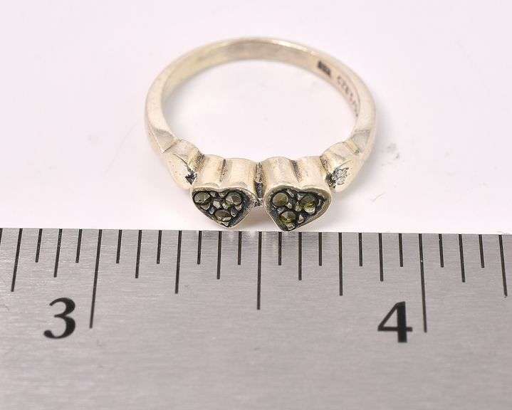 Heart Marcasite Gem Ring In Sterling Silver
