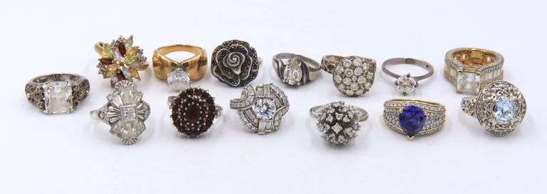 Group lot of 4 Vintage Sterling Silver Cubic Zirconia Rings