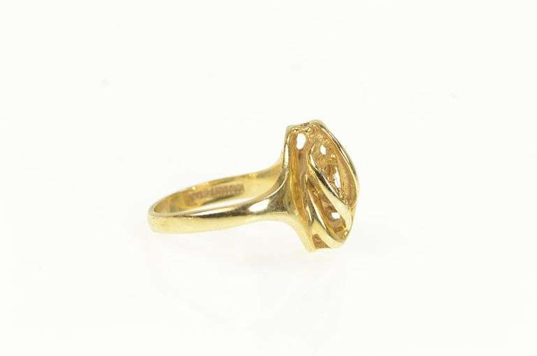 14K Yellow Gold Retro Diamond Swirl Twist Vintage Statement Ring