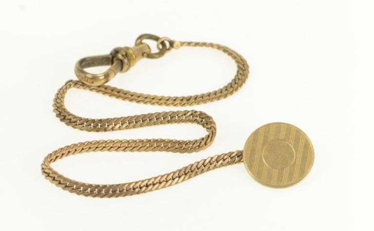 1940's Pinstripe Button Curb Link Vintage Pocket Watch Chain