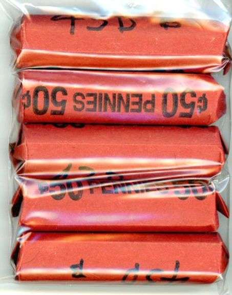 5 Rolls of 1943-D Lincoln Steel Wheat Cents