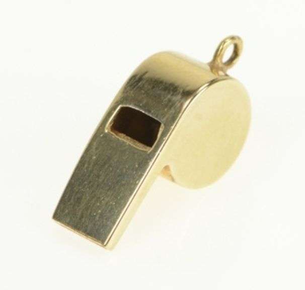 14K Yellow Gold 3D Whistle Sports Team Coach Articulated Charm/Pendant