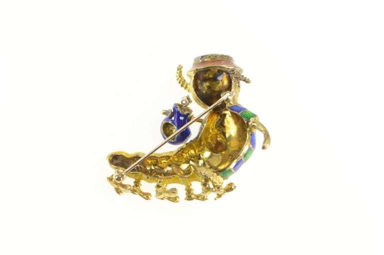 18K Yellow Gold Enamel Stylized Caterpillar Hobo Diamond Pin/Brooch