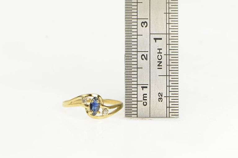 10K Yellow Gold Oval Sapphire Diamond Accent Bypass Ring