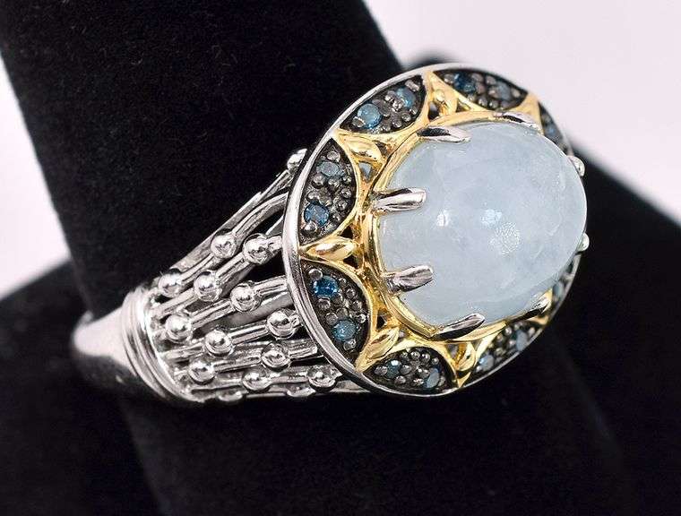 Quartz And Blue Diamond Ring In Sterling Silver