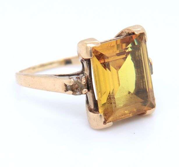 Vintage 10KT Emerald Cut Yellow Sapphire Ring