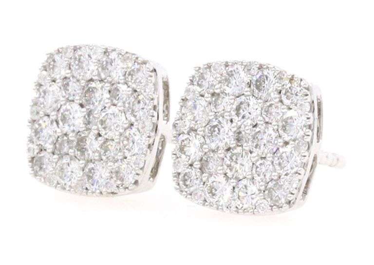 New 1.12ctw Cushion Diamond Shape Cluster Earrings in 14K