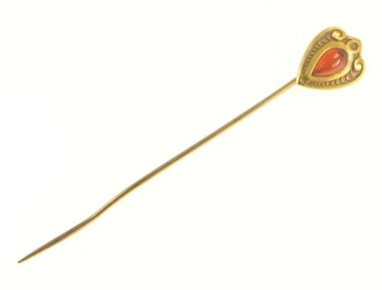 14K Yellow Gold Pear Carnelian Tear Drop Cabochon Stick Pin