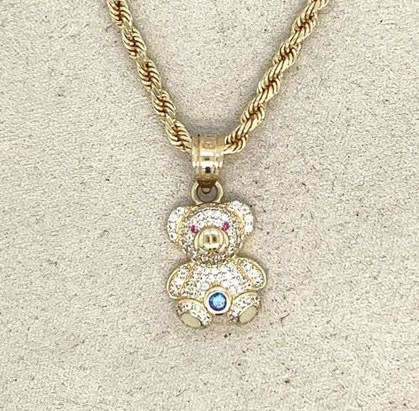 14K YELLOW GOLD SPARKLING MINI BEAR CHARM NECKLACE