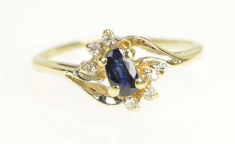 14K Yellow Gold Sapphire Diamond Accent Bypass Statement Ring