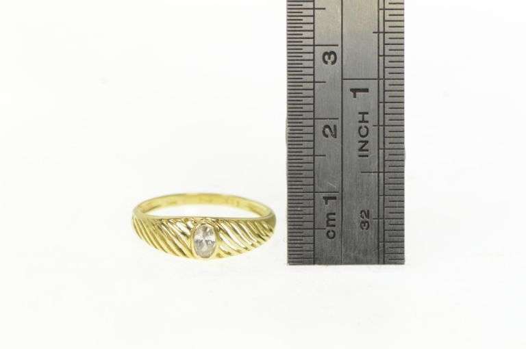14K Yellow Gold Grooved Oval Solitaire Travel Engagement CZ Ring