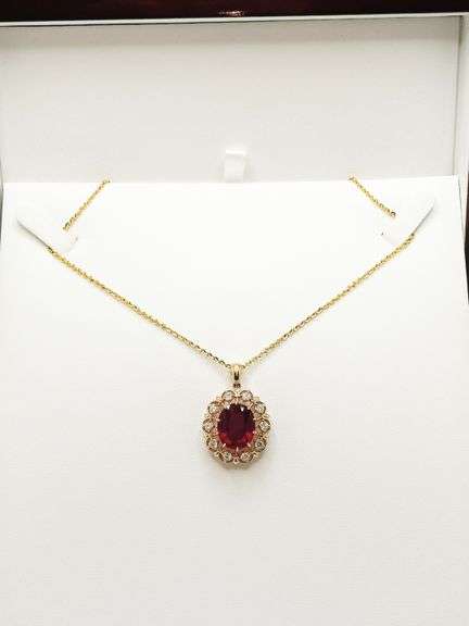 14KT SOLID GOLD, RUBY, & DIAMOND NECKLACE