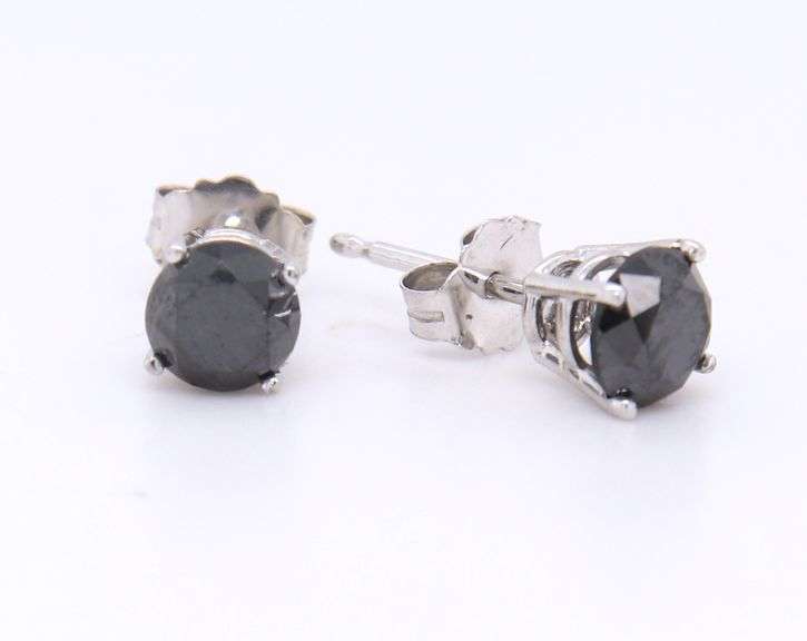 White Gold approximate 0.80ctw Black Diamond Stud Earrings